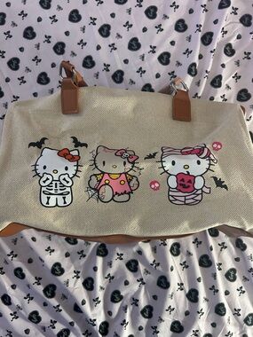 Hello Kitty Beige Halloween Graphic Duffle Bag with Brown Trim